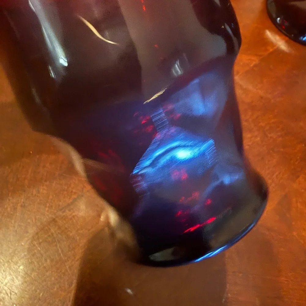 Vtg Ruby Red‎ Glass Juice Tumblers Set of 6 Geometric Footed Mid Century